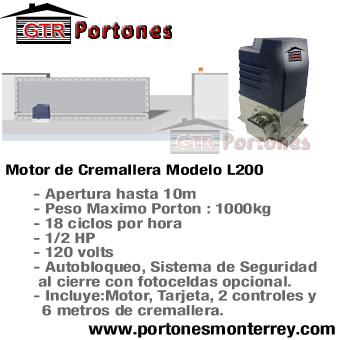 Motor Cremallera L200 – Para porton de 1,200Kgs