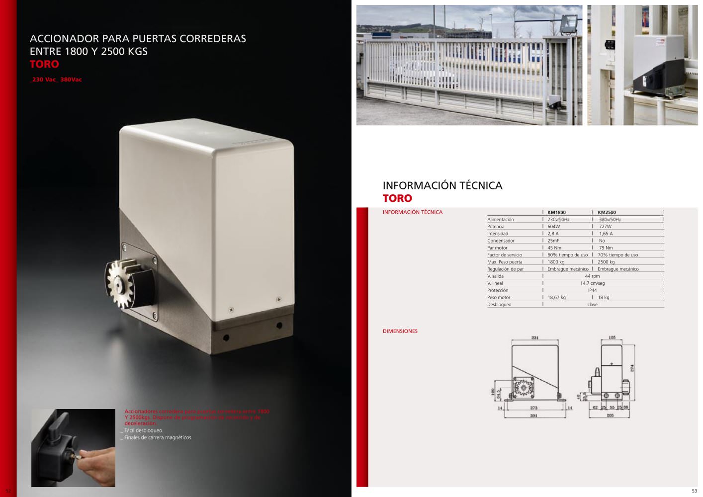 Erreka Toro 1800 kgs 220v uso continuo – Motor de Cremallera para puertas corredizas-1